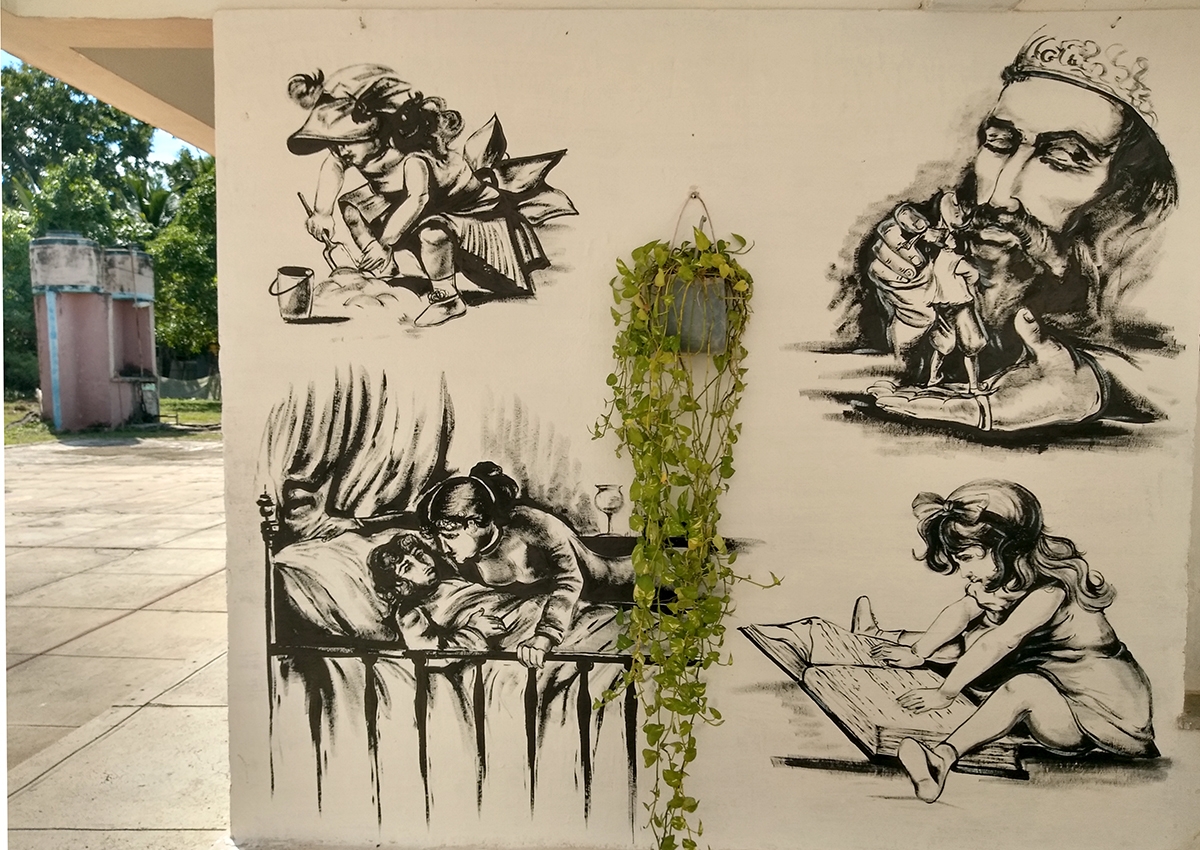 Mural elaborado por el instructor de arte para motivar a los infantes en el inicio del curso escolar