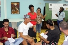 Carmen Xiomara, Xiomara Ulloa y Yaimaralis Aldazabal, facilitadoras (izquierda a derecha), orientan el trabajo en grupos de reflexión